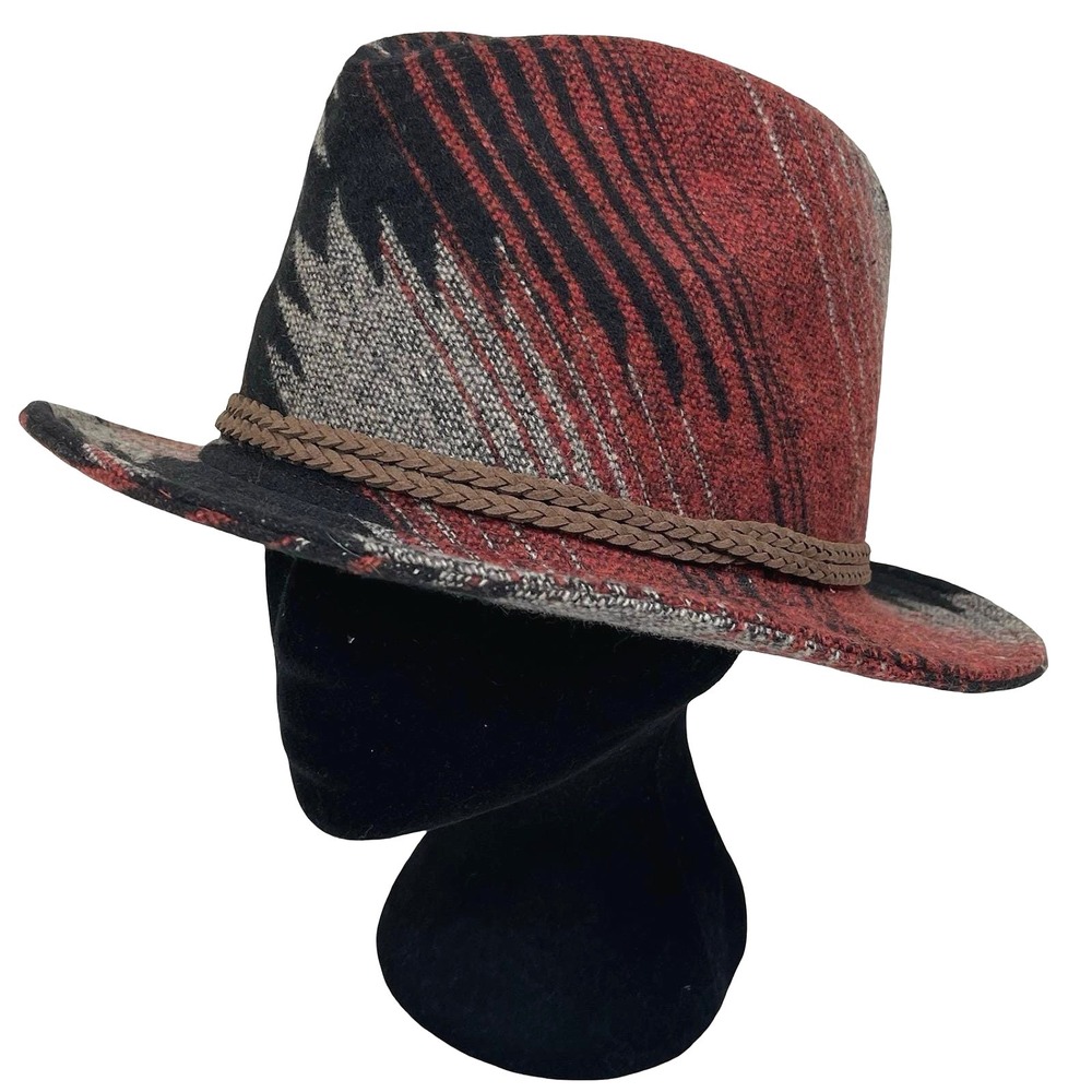 San Diego Hat Co Fedora Hat Womens Red Black Aztec Tribal Wool Blend Boho Chix